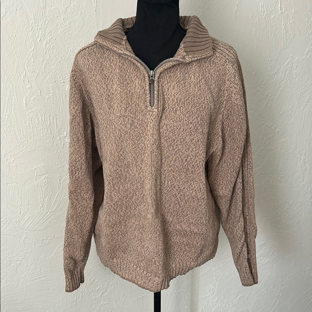 Columbia Tan Quarter Zip Jacket w/ Cable Knit Details